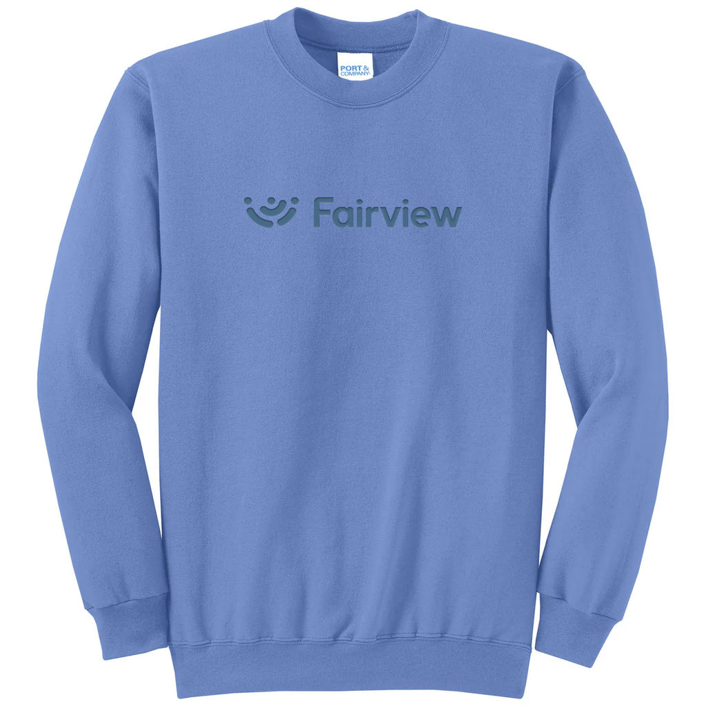 Port & Company Unisex Puff Printed Carolina Blue Core Fleece Crewneck Sweatshirt