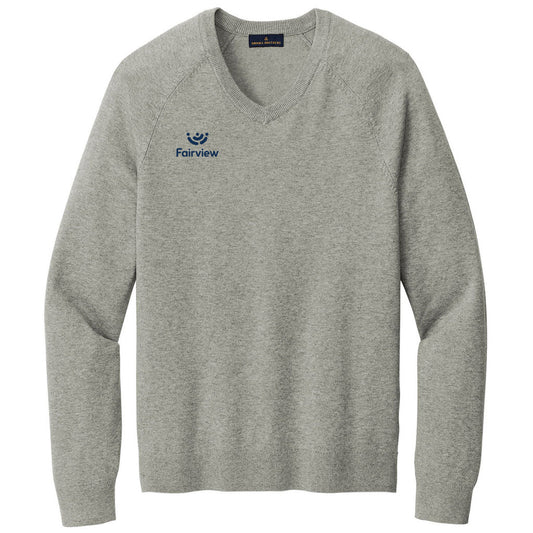 Brooks Brothers Men's Light Shadow Grey Heather Cotton Stretch V-Neck Sweater