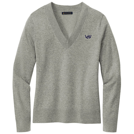 Brooks Brothers Women's Light Shadow Grey Heather Cotton Stretch V-Neck Sweater